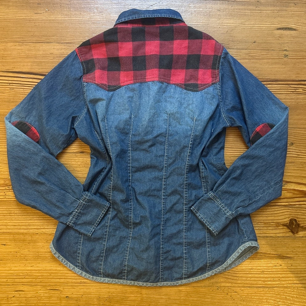 Laska Palazzis vintage western rustic buffalo plaid studded denim shirt SIZE M