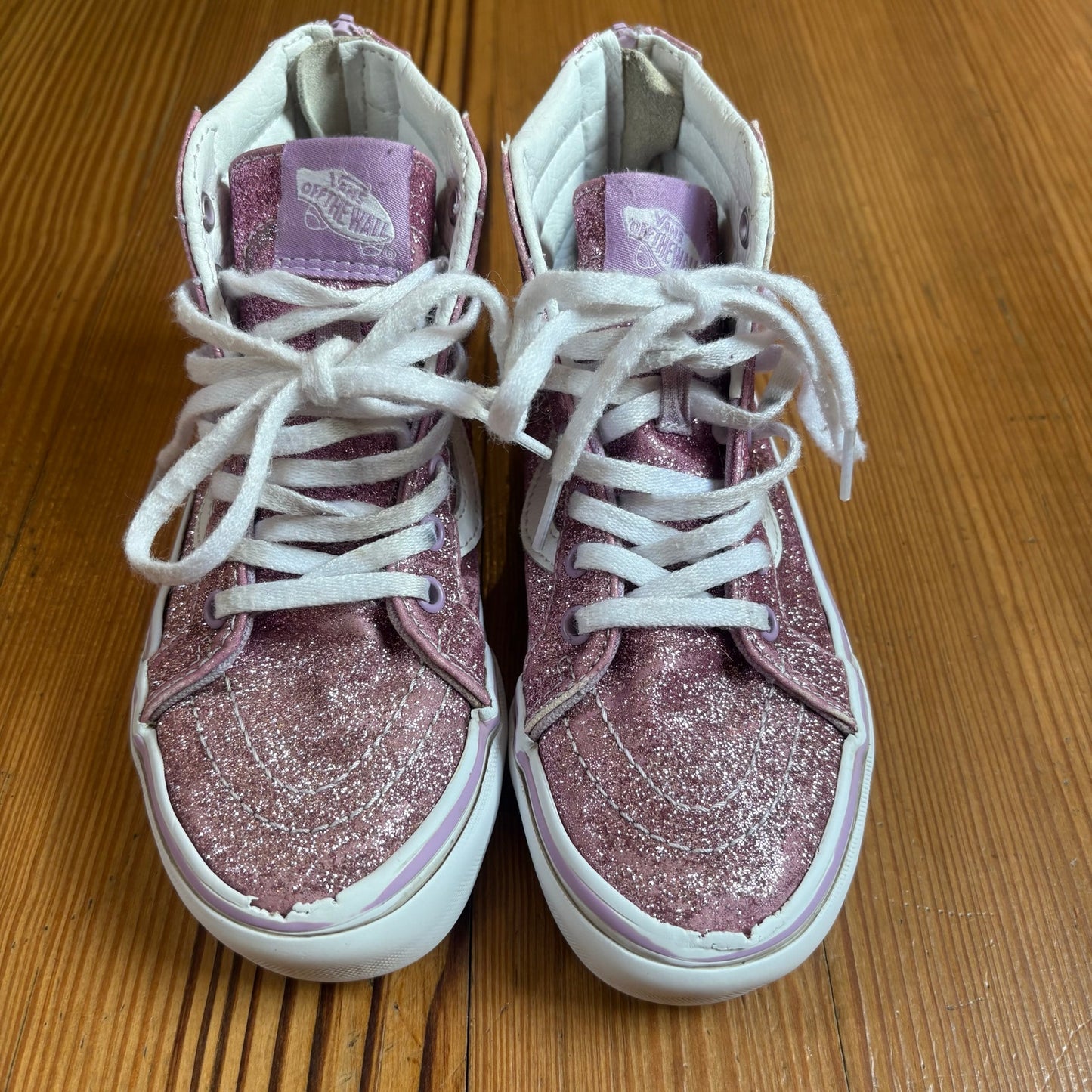 VANS pink glitter lace zip side high top girls sneakers SIZE 1.5