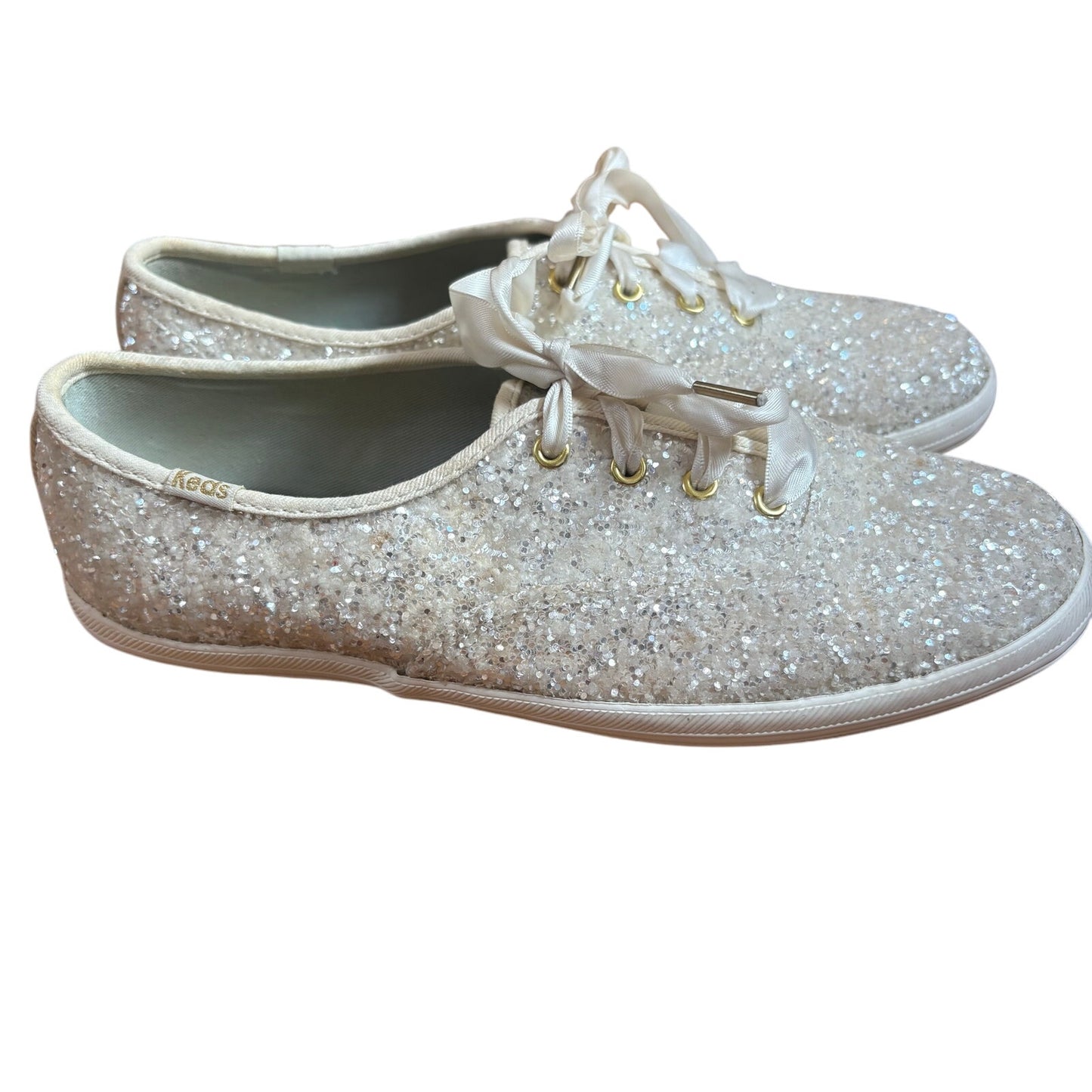 Keds X Kate Spade white silver glitter low top lace sneakers SIZE 7