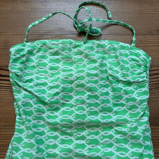 Lilly Pulitzer Rita green white fish pattern one piece swimsuit SIZE S