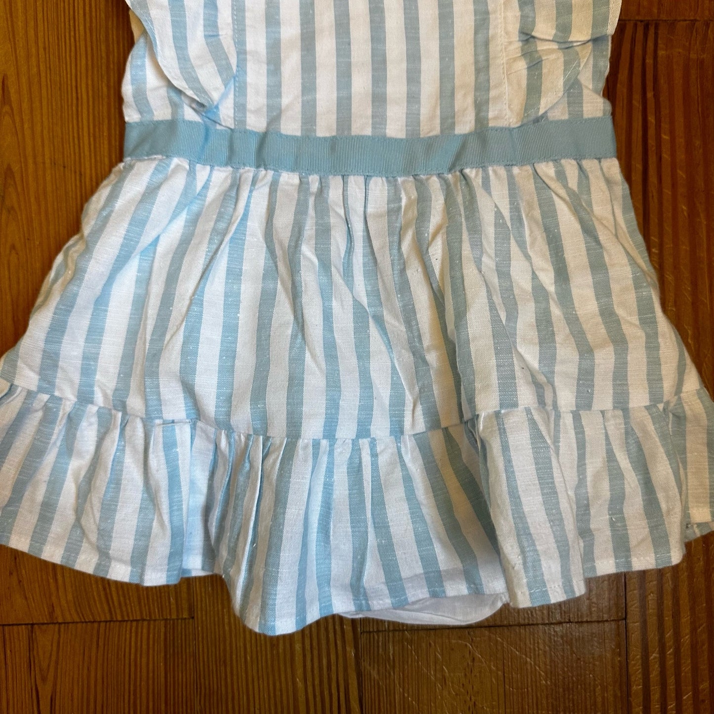 NWT Janie and Jack blue white striped floral embroidery dress SIZE 3-6M