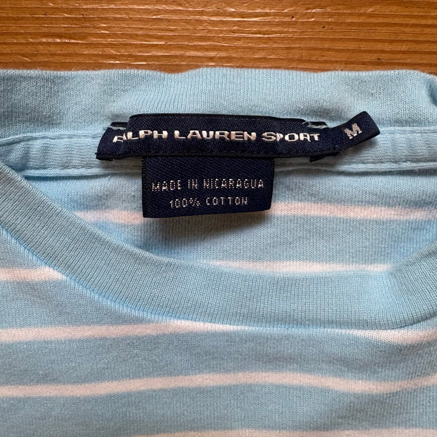 Ralph Lauren Sport light blue white striped long sleeve cotton shirt SZE M
