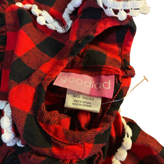 Goodlad red black checkered fleece heart long sleeve ruffle baby shirt SIZE 6M