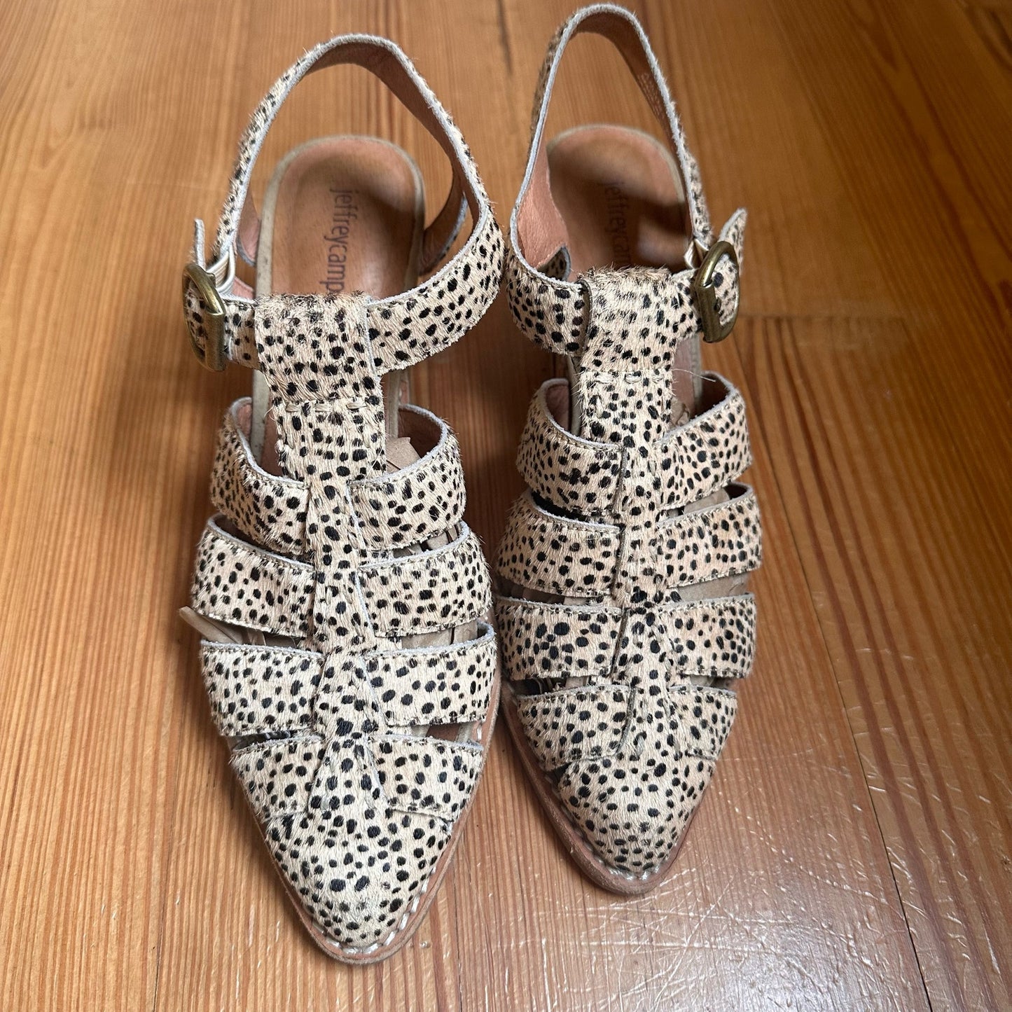 Jeffrey Campbell angora brown jaguar leather heeled sandal SIZE 7