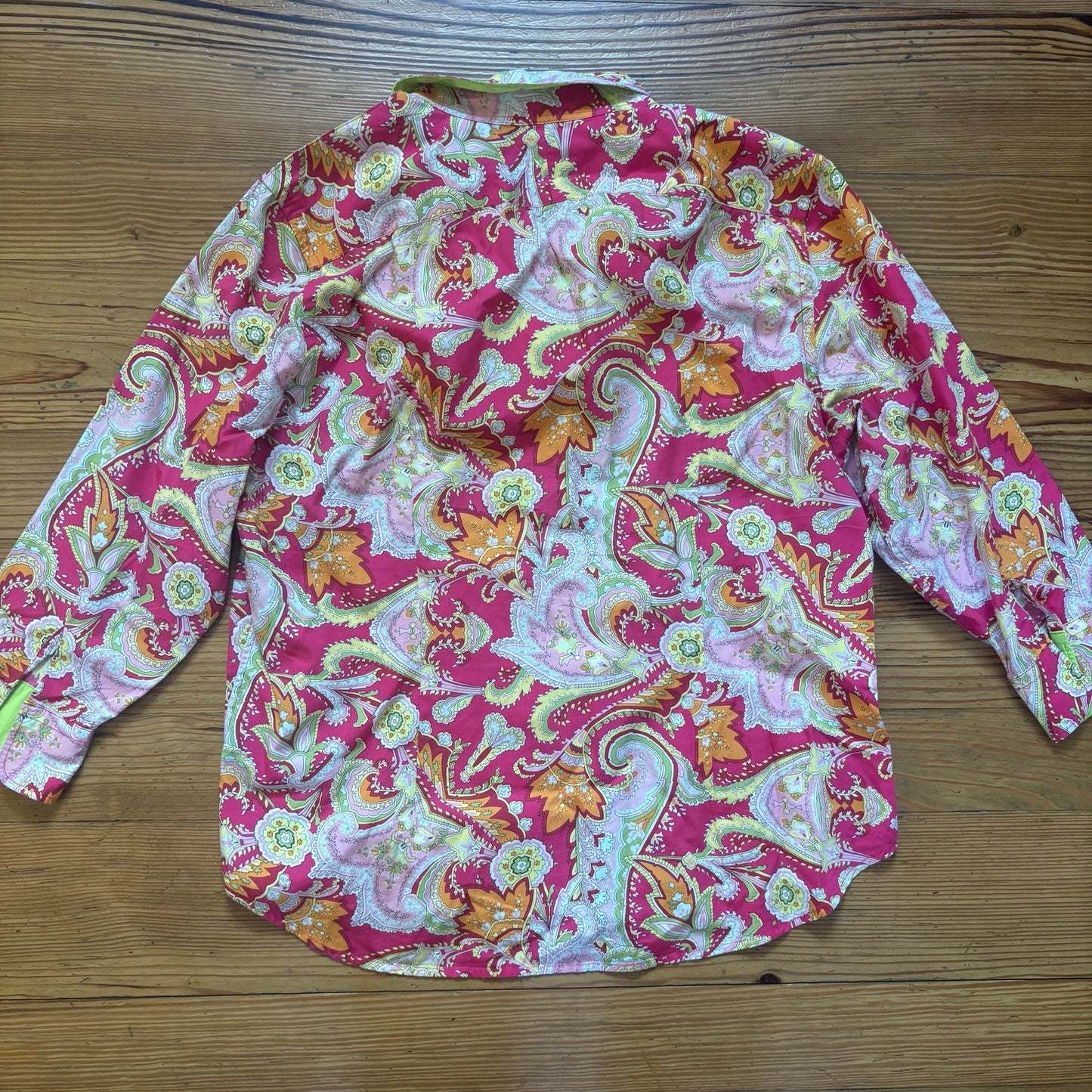 Ralph Lauren red pink paisley quarter sleeve button up womens shirt SIZE L