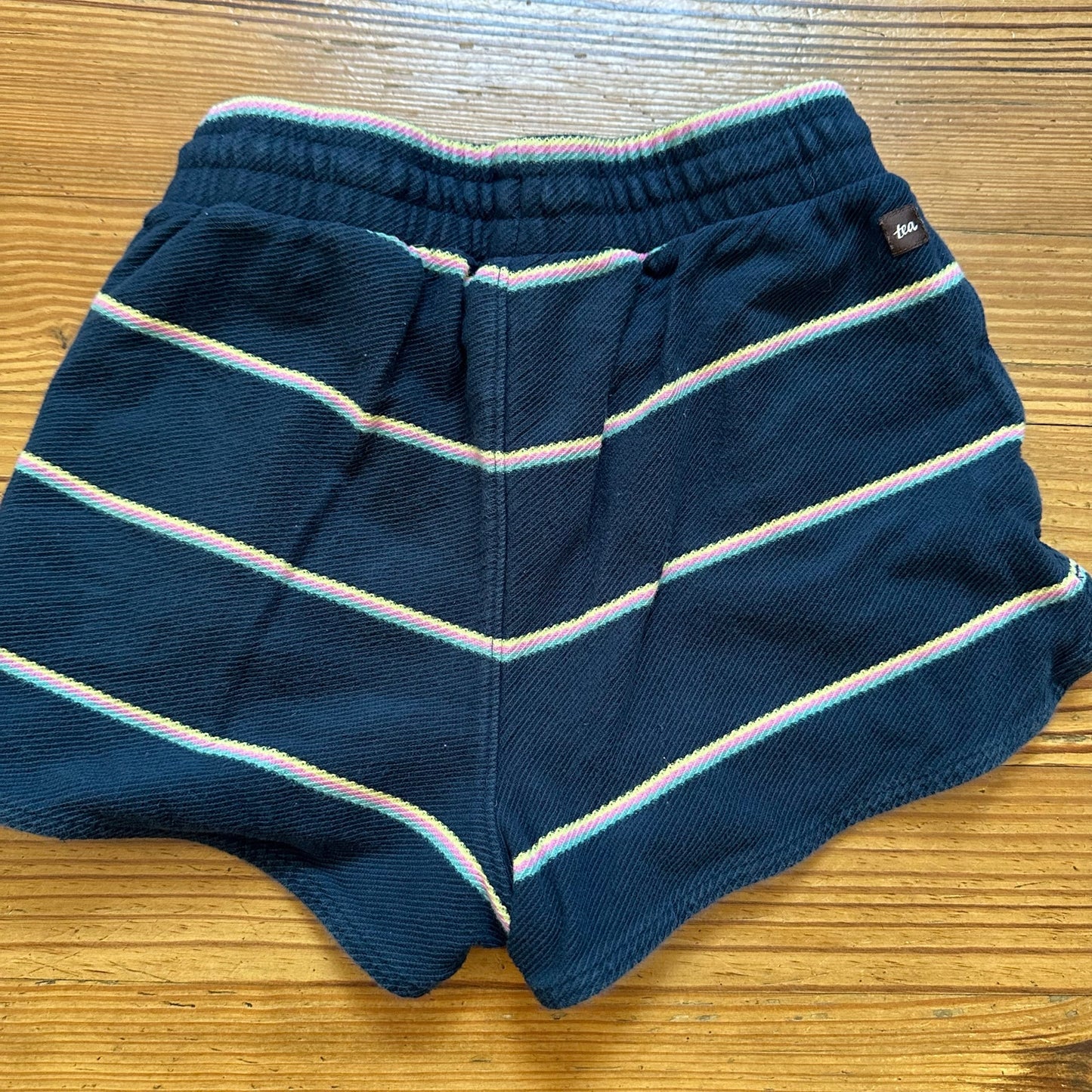 Tea dark navy colorful striped cotton drawstring waist shorts SIZE 12