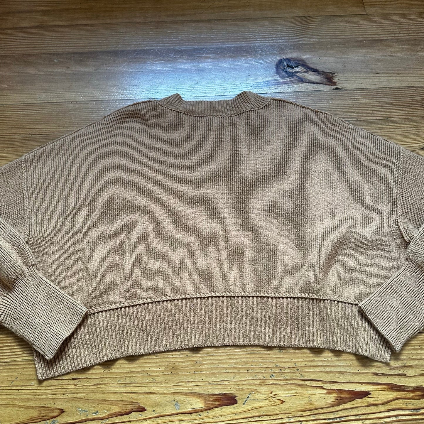 Free People brown oversized cropped knit mock neck sweater SIZE L