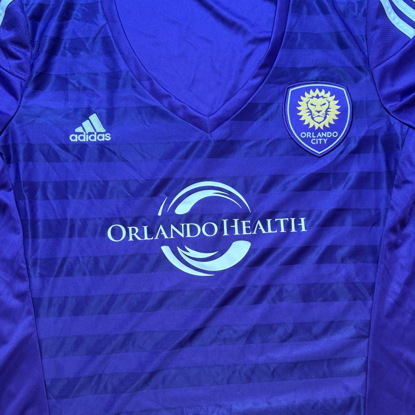 NWT Adidas Orlando City MLS purple white shirt sleeve womens jersey shirt SIZE L