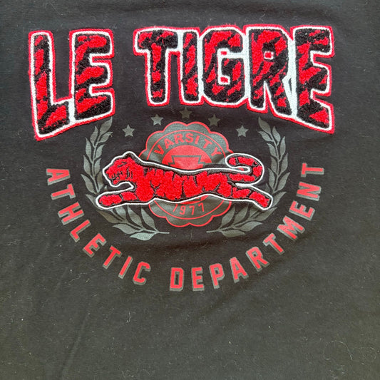 Le Tigre black red textured logo short sleeve graphic shirt SIZE S
