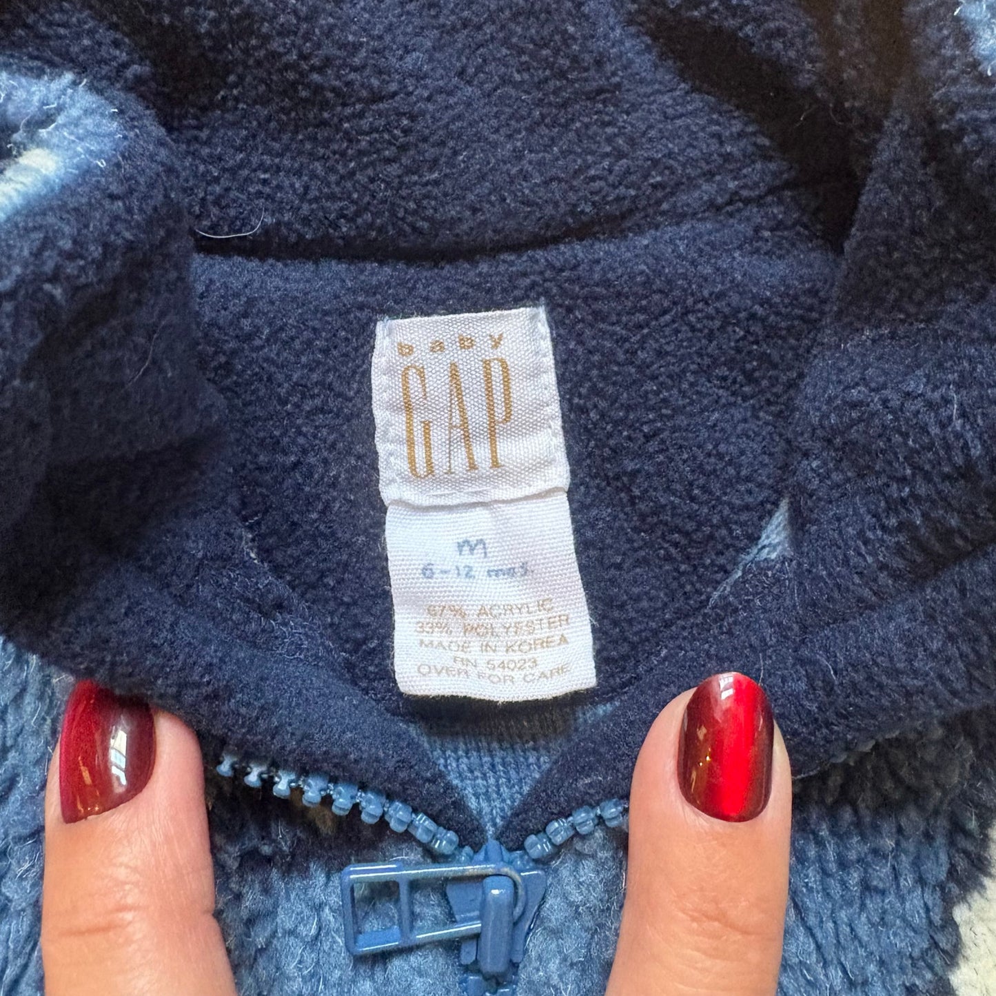 Gap vintage 90s blue penguin snowflake fleece full zip baby sweater SIZE 6-12M