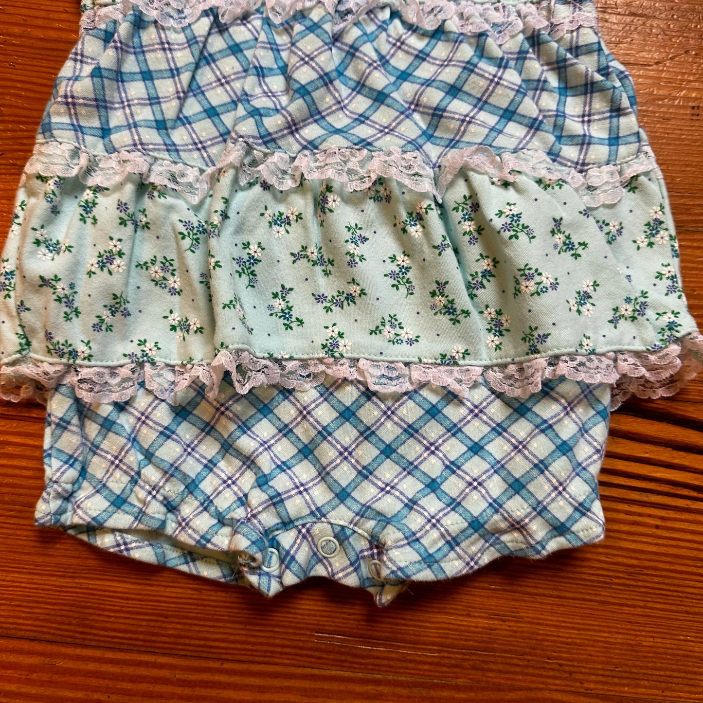 Baby Okie Dokie green blue floral ruffle collar one piece romper SIZE 0-3M
