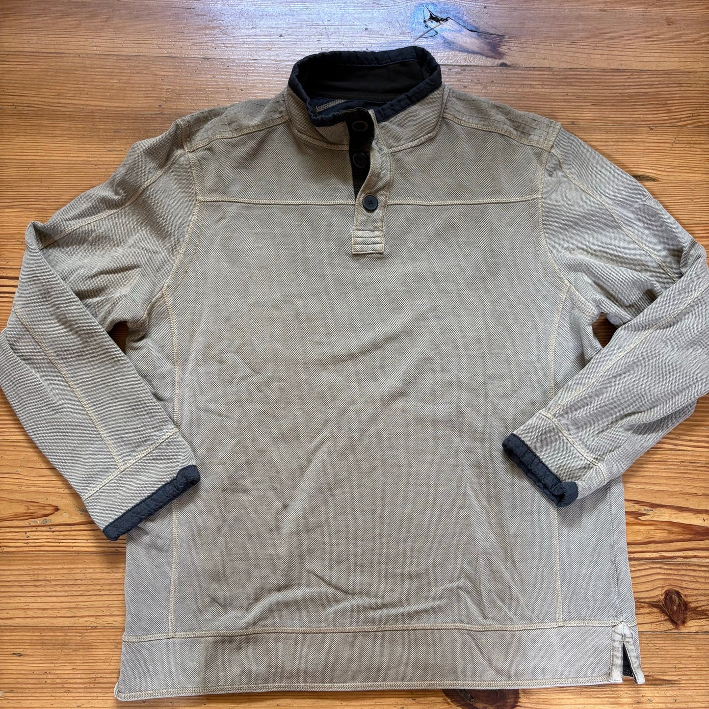 Carbon2Cobalt beige textured cotton henley pullover long sleeve shirt SIZE L