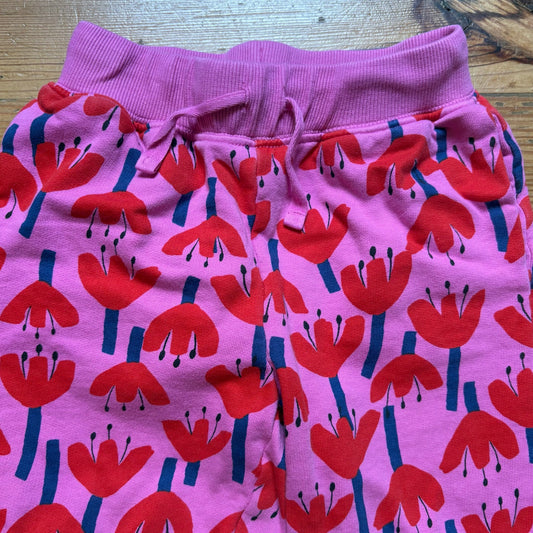 Hanna Andersson pink red tulip floral drawstring girls sweatpants SIZE 6
