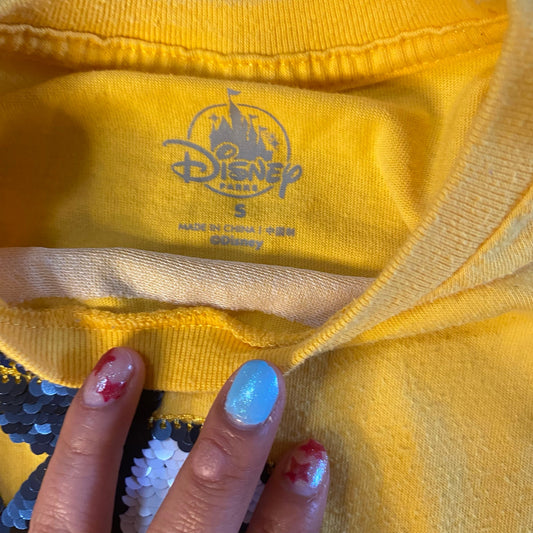 Disney Mickey Mouse yellow sequin two way short sleeve shirt SIZE S