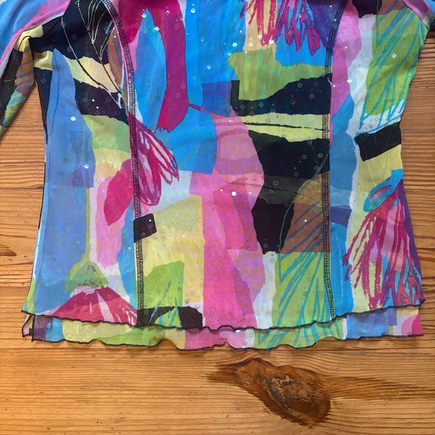 Picadilly Fashions colorful sheer quarter sleeve sequin blouse SIZE L
