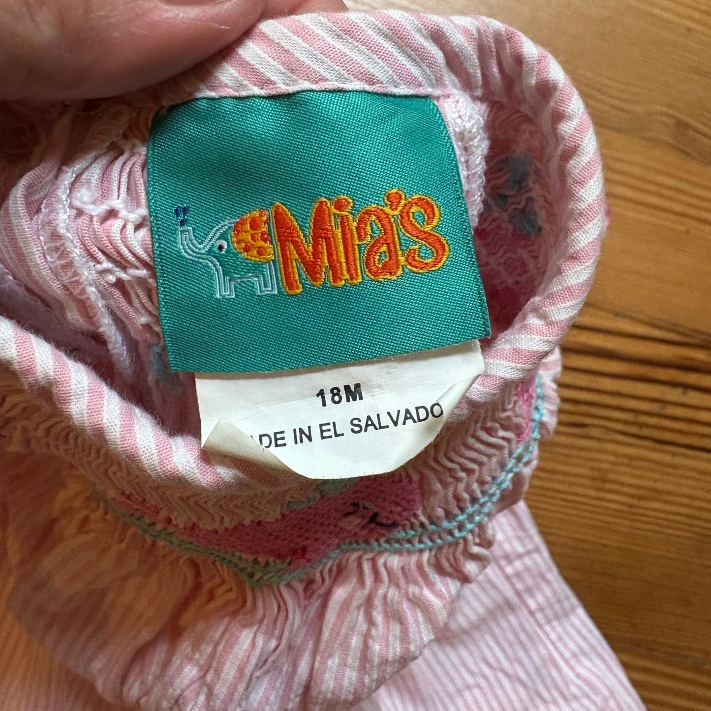 Mia's pink white striped whale embroidered smocked short sleeve dress SIZE 18M