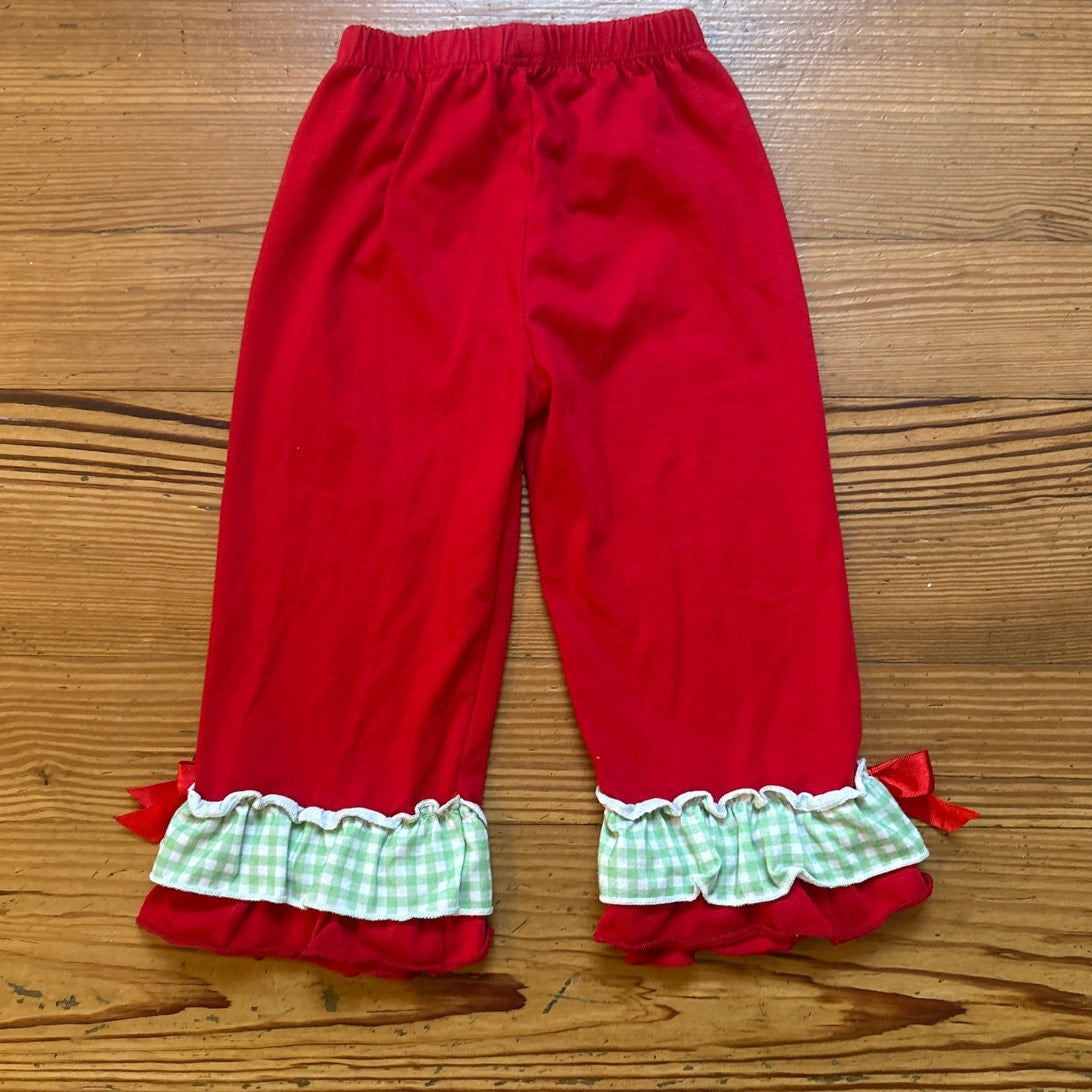 Red Christmas green checkered ruffle bottom elastic waist band pant SIZE 2T