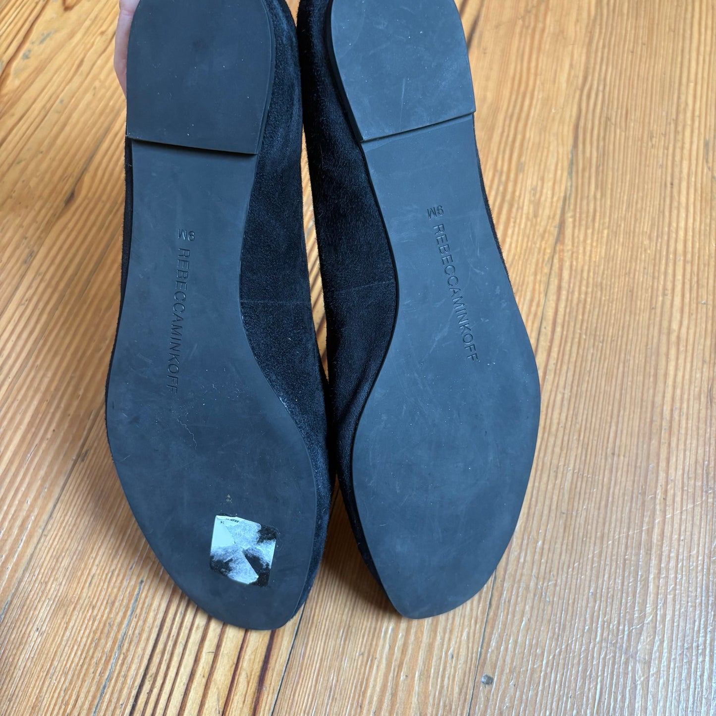 Rebecca Minkoff black suede Aries embroidered slip on flat SIZE 9