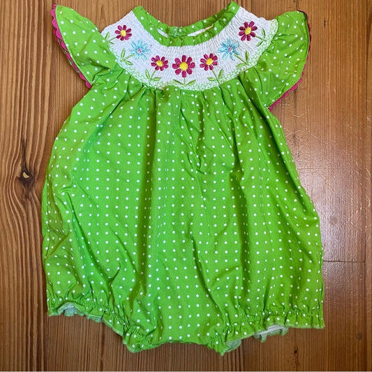 Smocked green floral polka dot onesie SIZE 6M