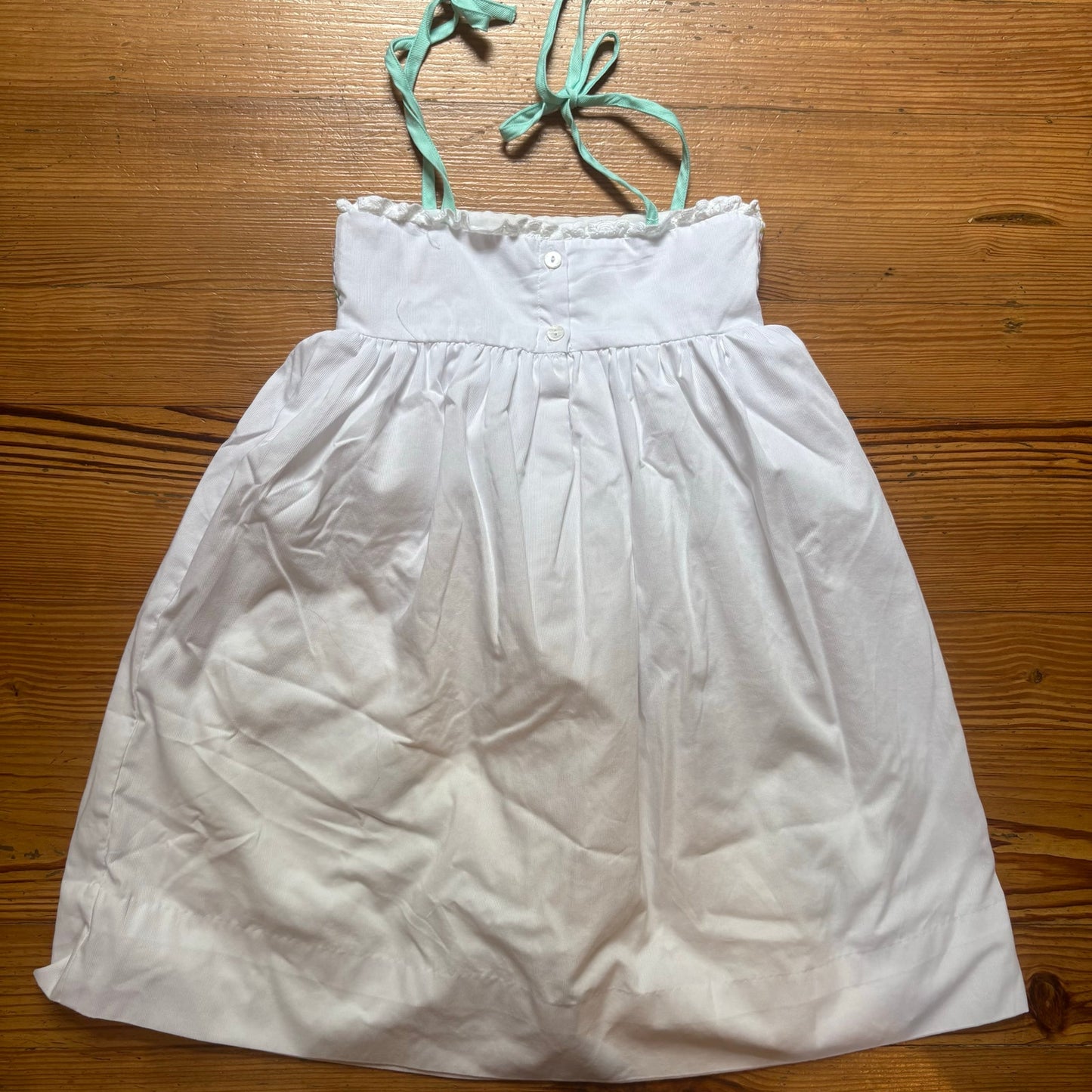 Smockingbird white colorful smocked tie strap girls cotton dress SIZE 5