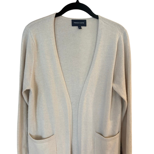 French Curve cashmere beige long sleeve fringe bottom cardigan SIZE M