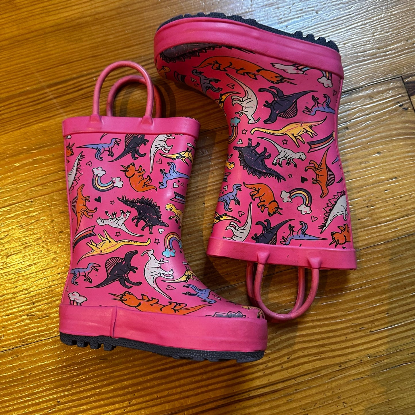 Cat & Jack pink dinosaur print pull on calf rain boots SIZE 5