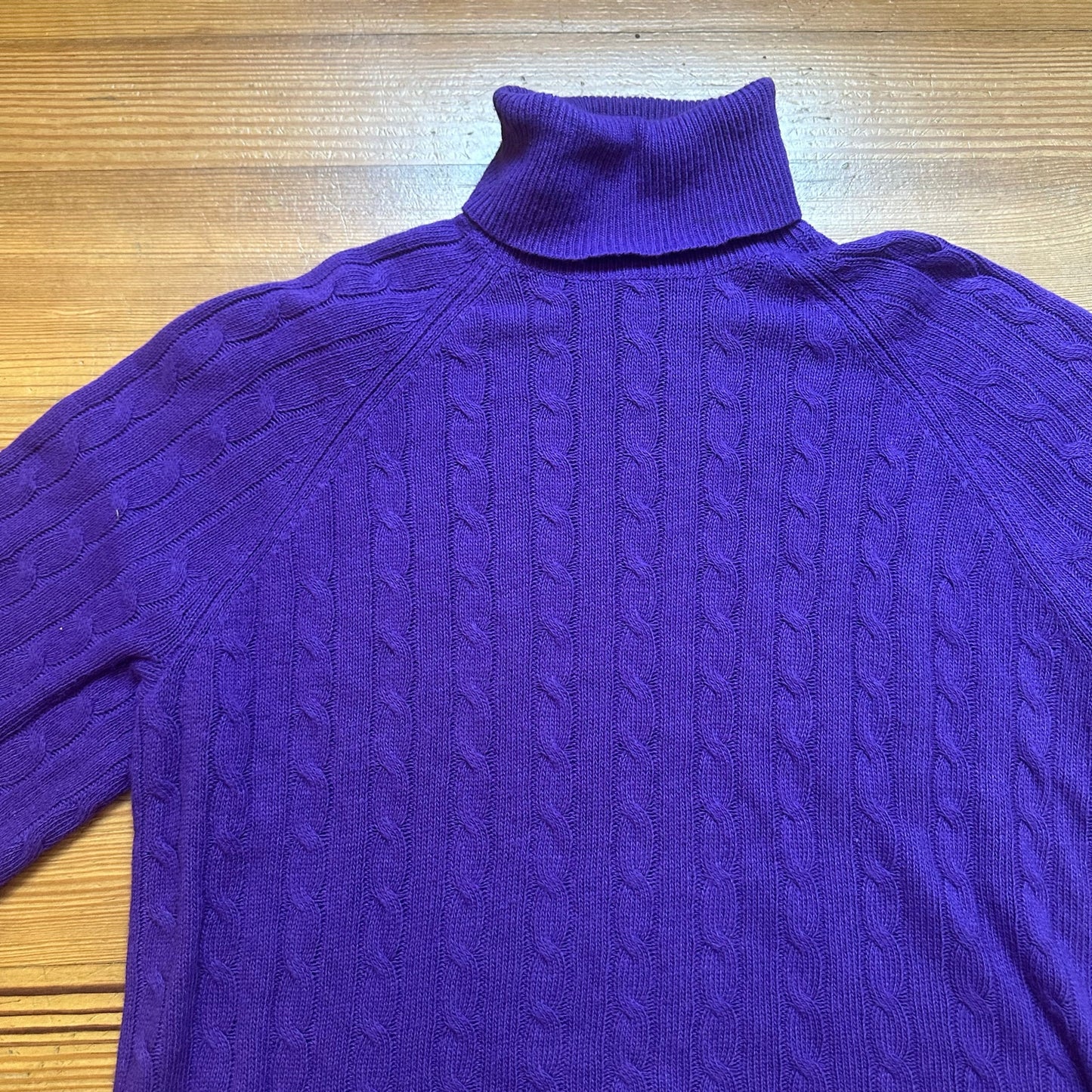 Ralph Lauren purple wool blend cable oversized quarter sleeve sweater SIZE M