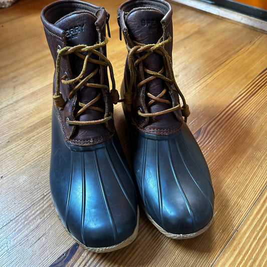 Sperry saltwater brown leather rubber sole rain boots SIZE 10