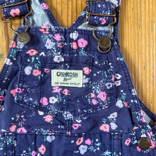 OshKosh B'gosh 90s blue pink floral baby overall shorts SIZE 9M