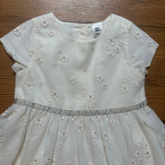 OshKosh B'gosh ivory floral embroidered short sleeve tulle girls dress SIZE 24M