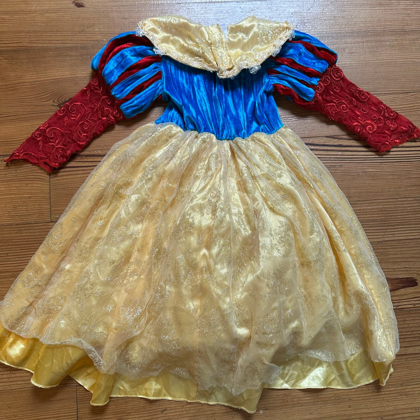 Princess Paradise Snow White blue velvet yellow tulle long sleeve dress SIZE 4