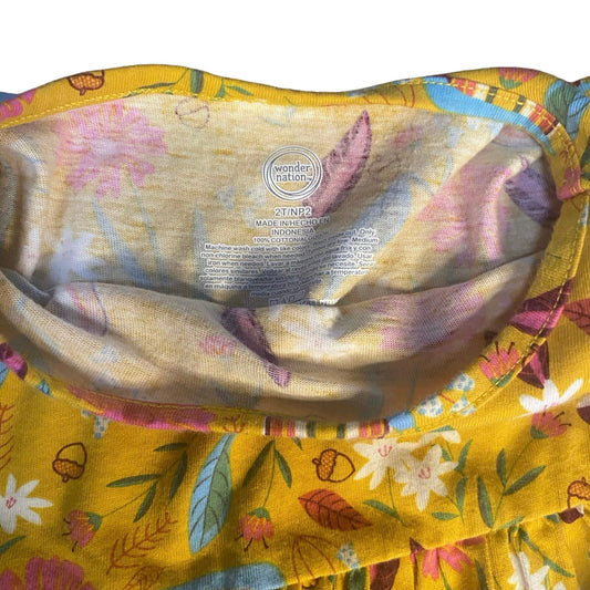 Wonder Nation yellow floral woodland long sleeve fit flare toddler dress SIZE 2T
