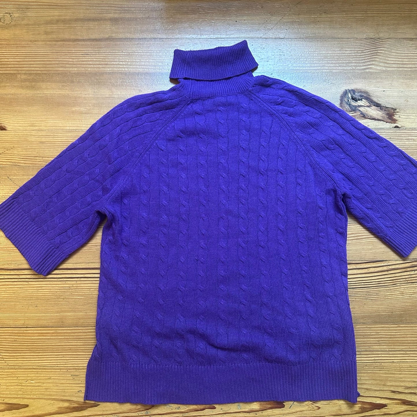 Ralph Lauren purple wool blend cable oversized quarter sleeve sweater SIZE M