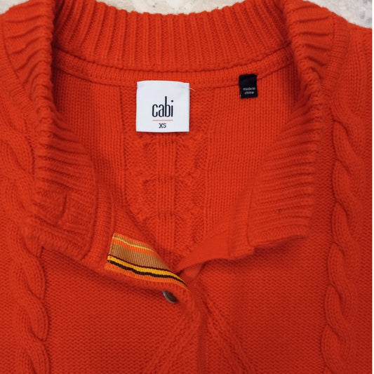 CAbi orange cable knit button cardigan sweater SIZE XS