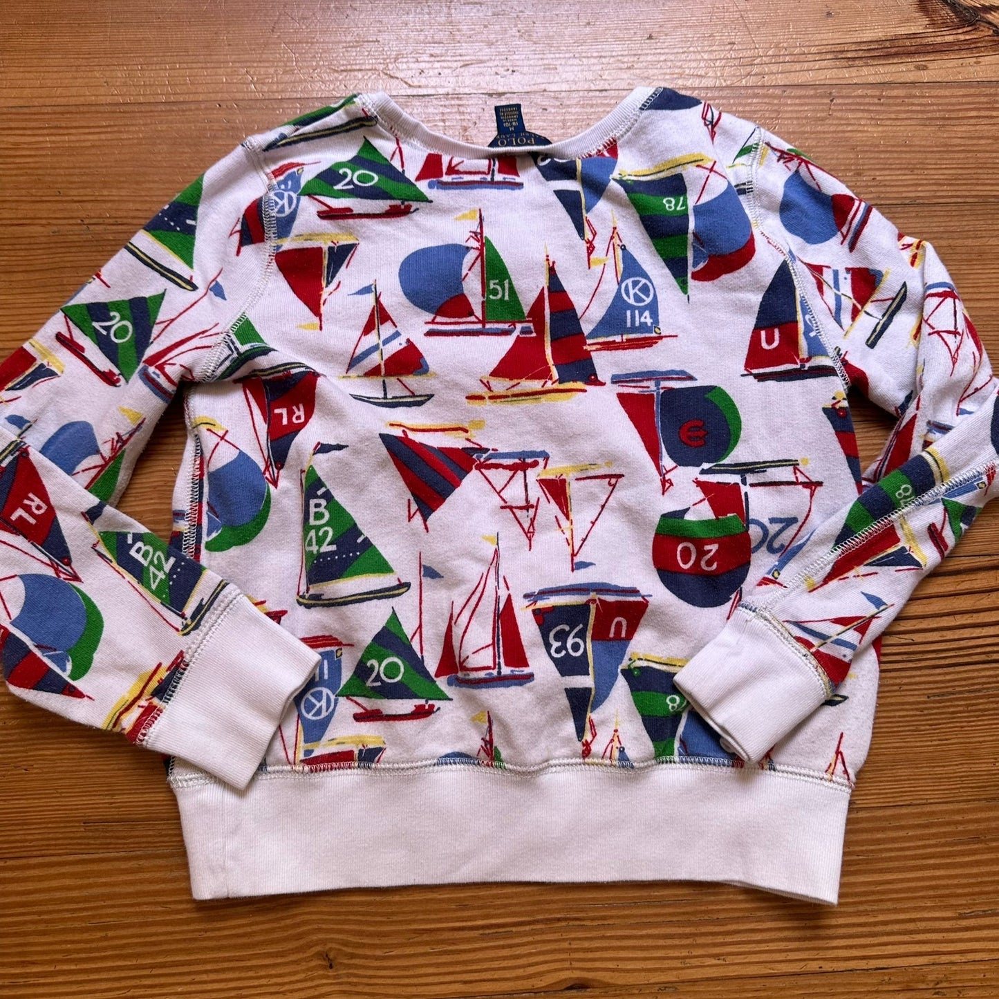 Polo Ralph Lauren white colorful sailboat graphic crew sweatshirt SIZE 8