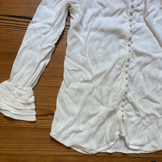 Soft Surroundings ivory button up bell ruffle long sleeve blouse SIZE XS