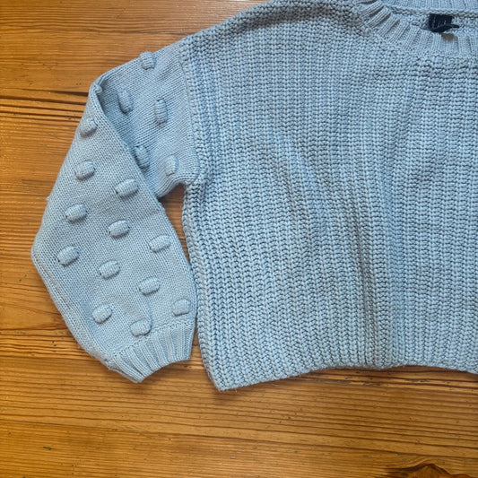 Moon & Madison light blue know pom pom puff sleeve cropped sweater SIZE L