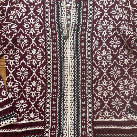 Appleseeds red white winter snowflake pattern full zip womens sweater SIZE MP