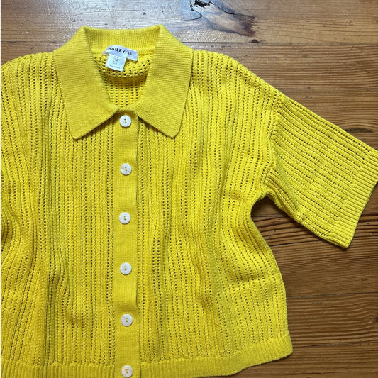Bailey 44 yellow chunky knit cropped short sleeve button cardigan sweater SIZE M