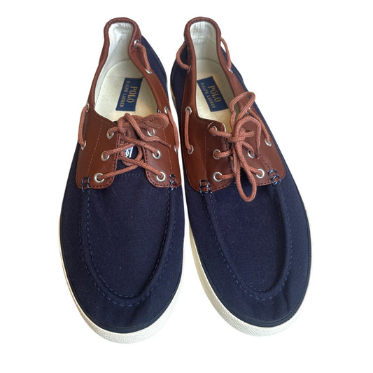 Polo Ralph Lauren Franz navy blue canvas leather mens boat shoes SIZE 12