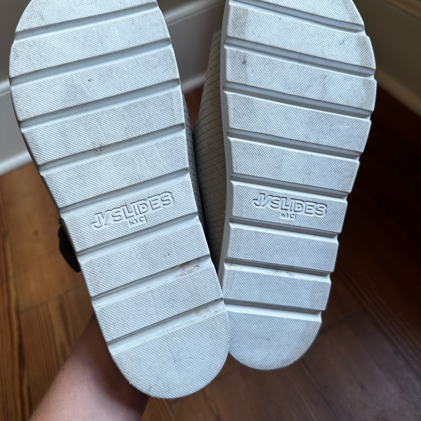 J/Slides cream double buckle platform slide sandals SIZE 8.5