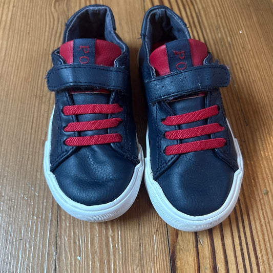 Polo Ralph Lauren blue leather elastic lace velkro toddler sneakers SIZE 8