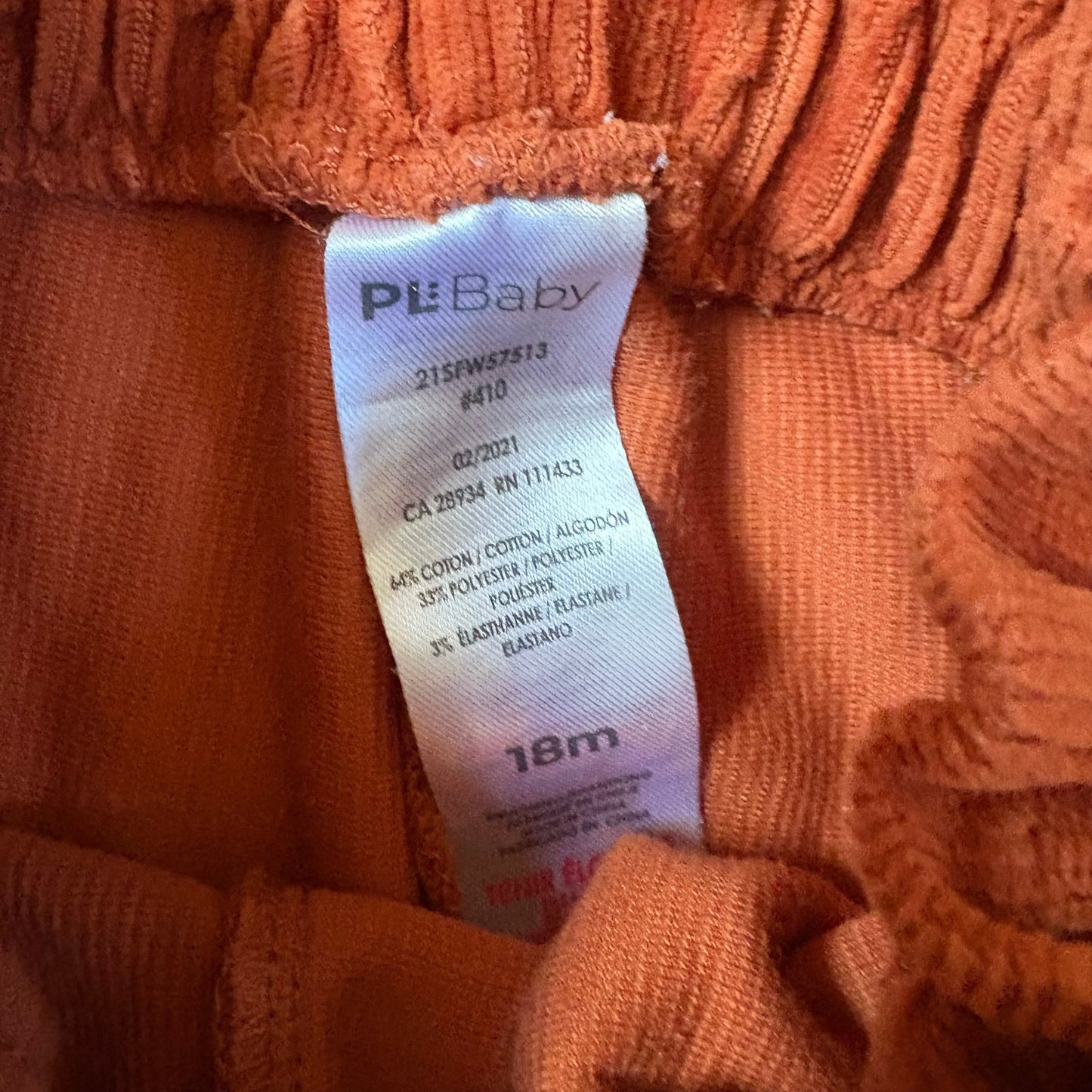 PL Baby long sleeve Babe bodysuit brown corduroy wide leg pant set SIZE 18M