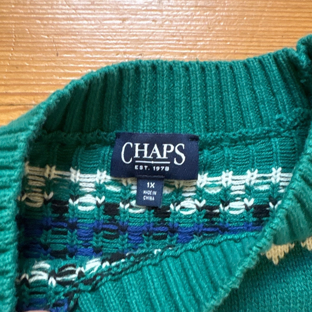 Chaps Fair Isle green blue knit pullover crew womens sweater SIZE 1X