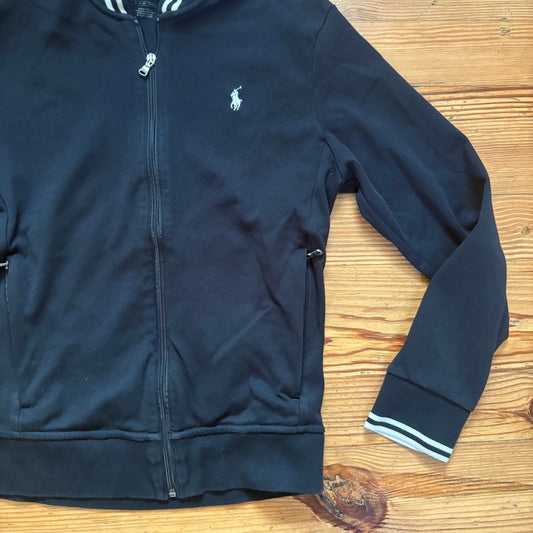 Polo Ralph Lauren black white trim cotton full zip sweater SIZE S