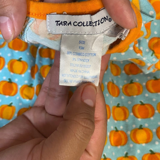 Tara Collection orange teal pumpkin ruffle long sleeve flare dress SIZE 18M