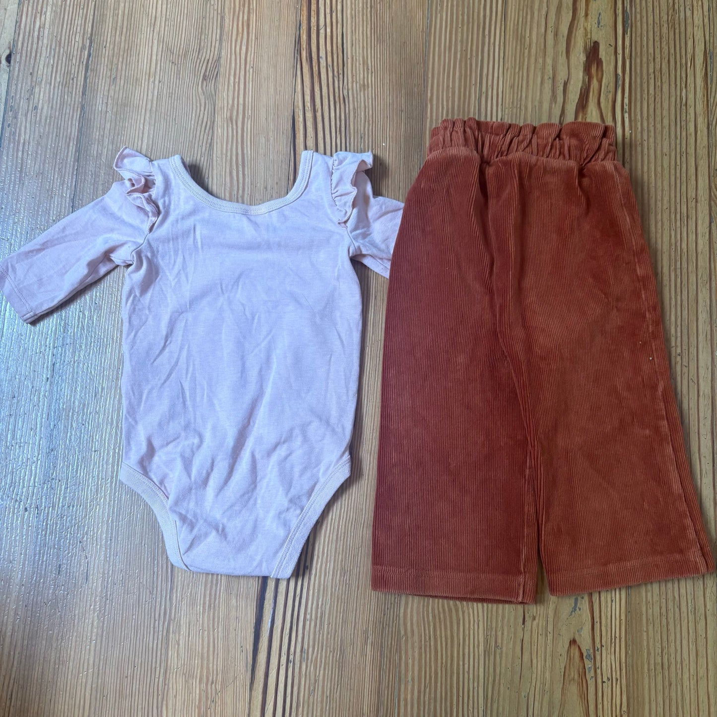 PL Baby long sleeve Babe bodysuit brown corduroy wide leg pant set SIZE 18M
