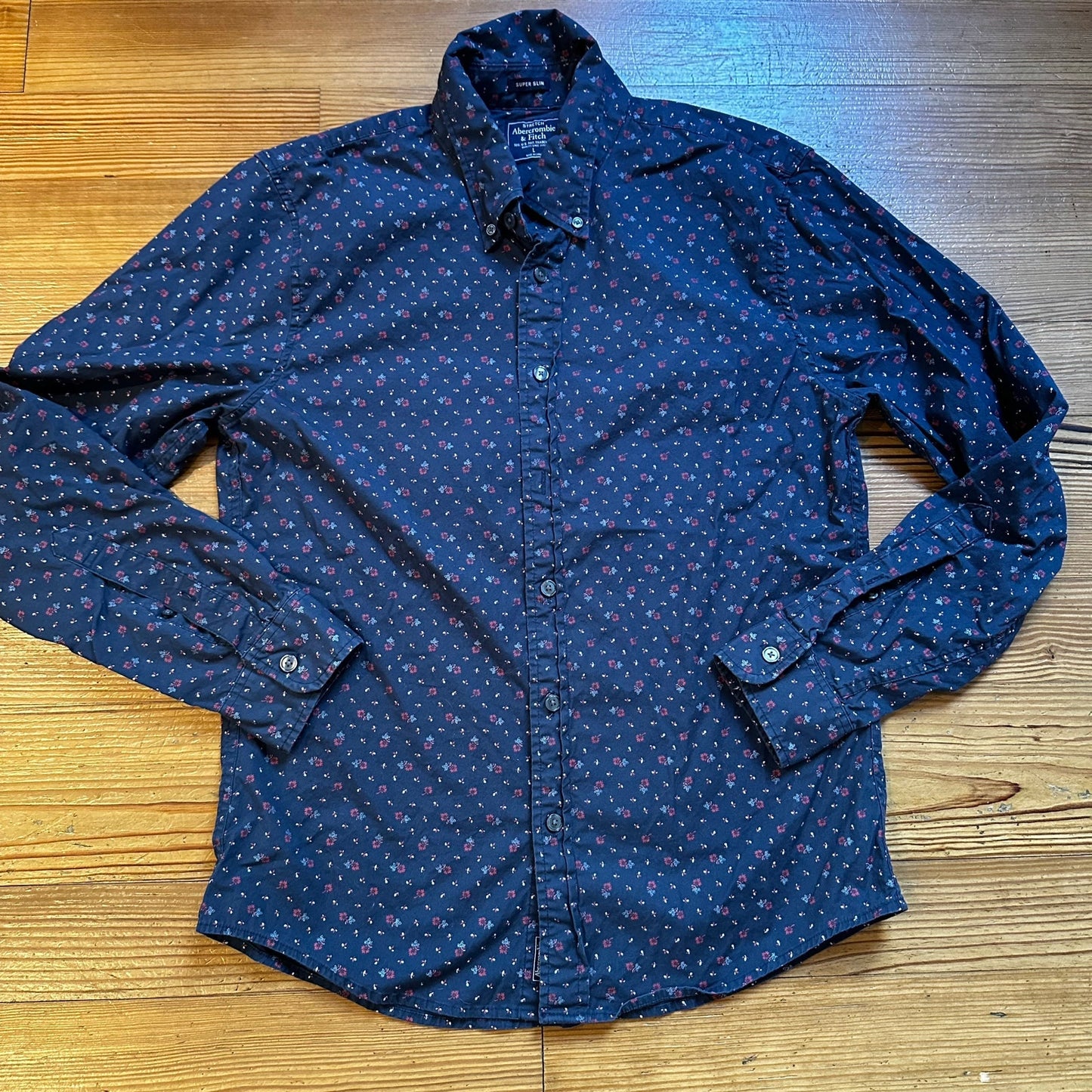 Abercrombie & Fitch navy floral slim fit long sleeve button up shirt SIZE L
