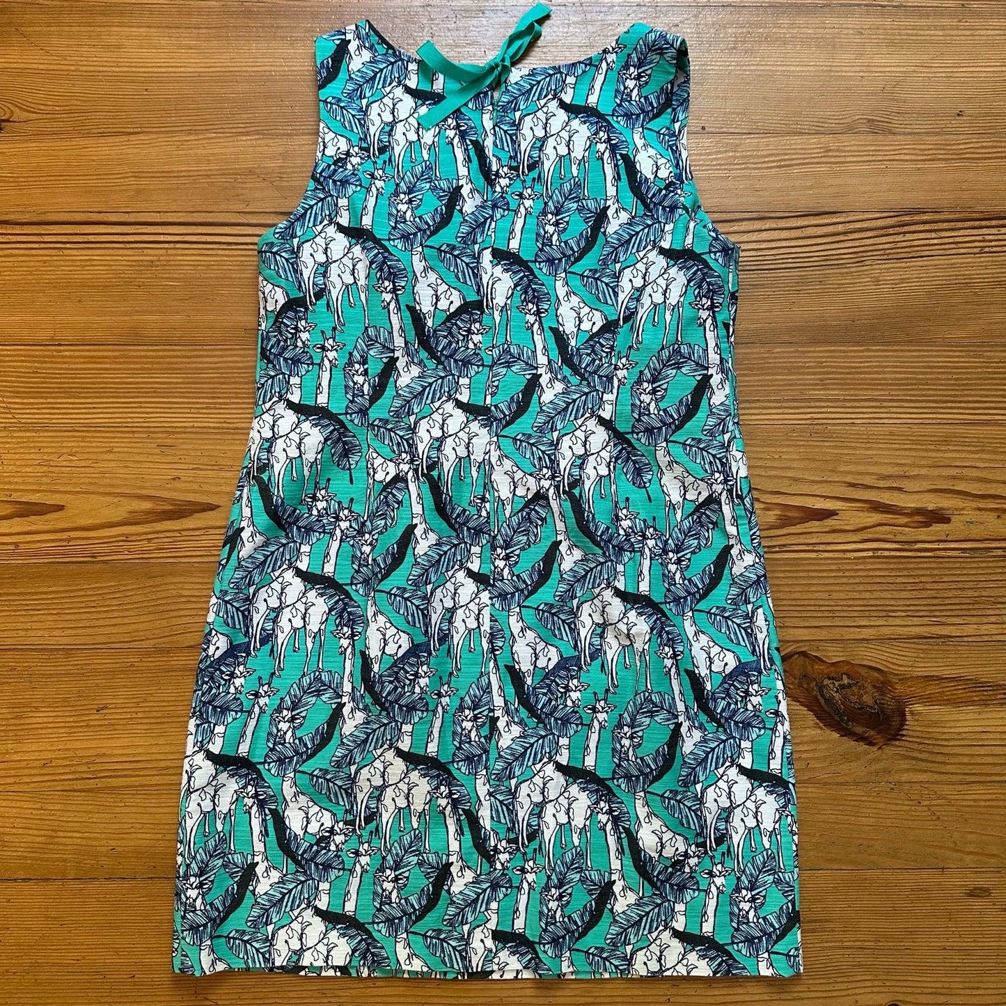 Talbots teal blue giraffe pattern sleeveless shift dress SIZE 12P