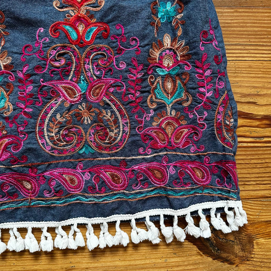 Entro blue denim pink embroidered tassel tank top SIZE M